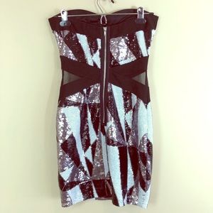 Strapless sequin print bodycon dress